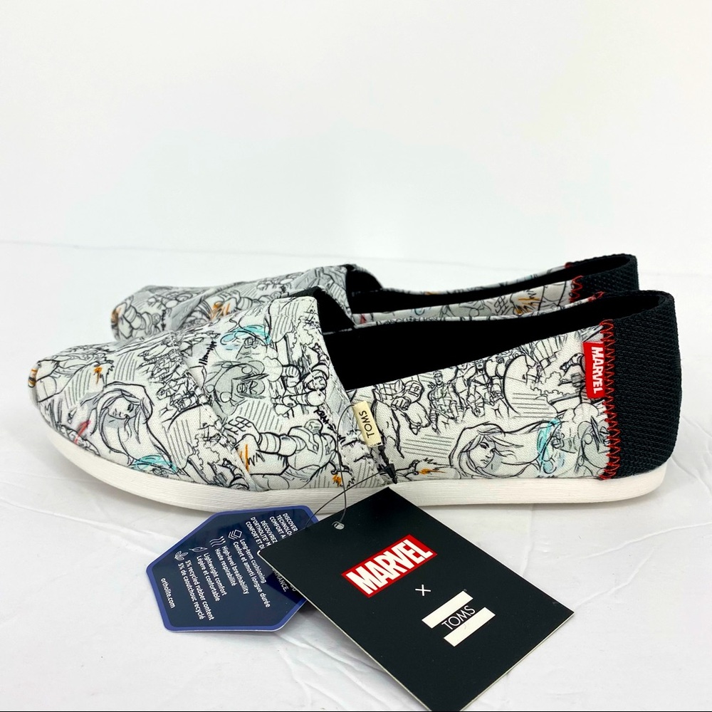 Toms x Marvel White Black Comic Print Slip-On Shoes